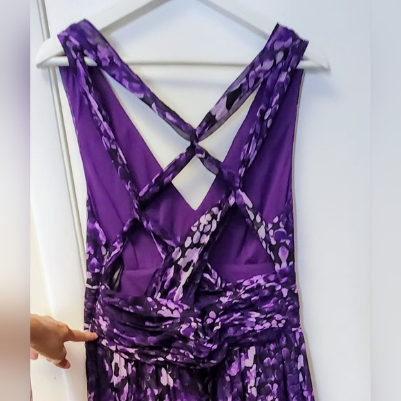 Hailey by Adrianna Papell Purple Criss-Cross Back Chiffon Sheer Maxi Dress SZ 12 - Picture 10 of 16